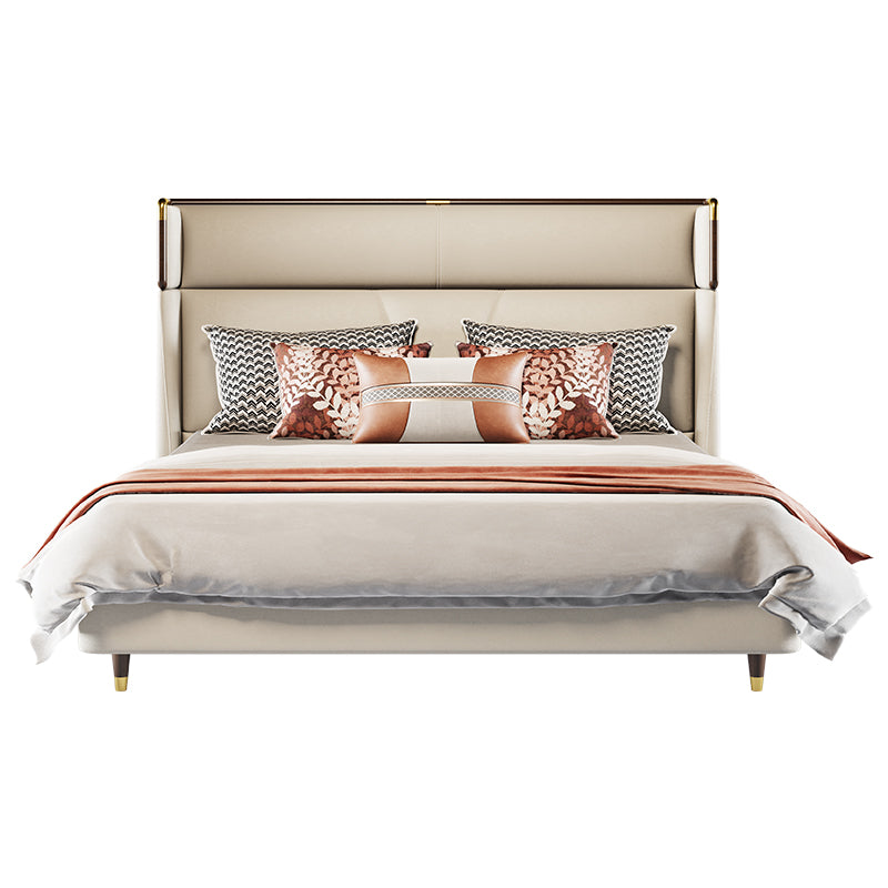 Low-Profile Headboard Microfiber Leather Upholstered Bed