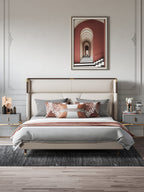 Low-Profile Headboard Microfiber Leather Upholstered Bed