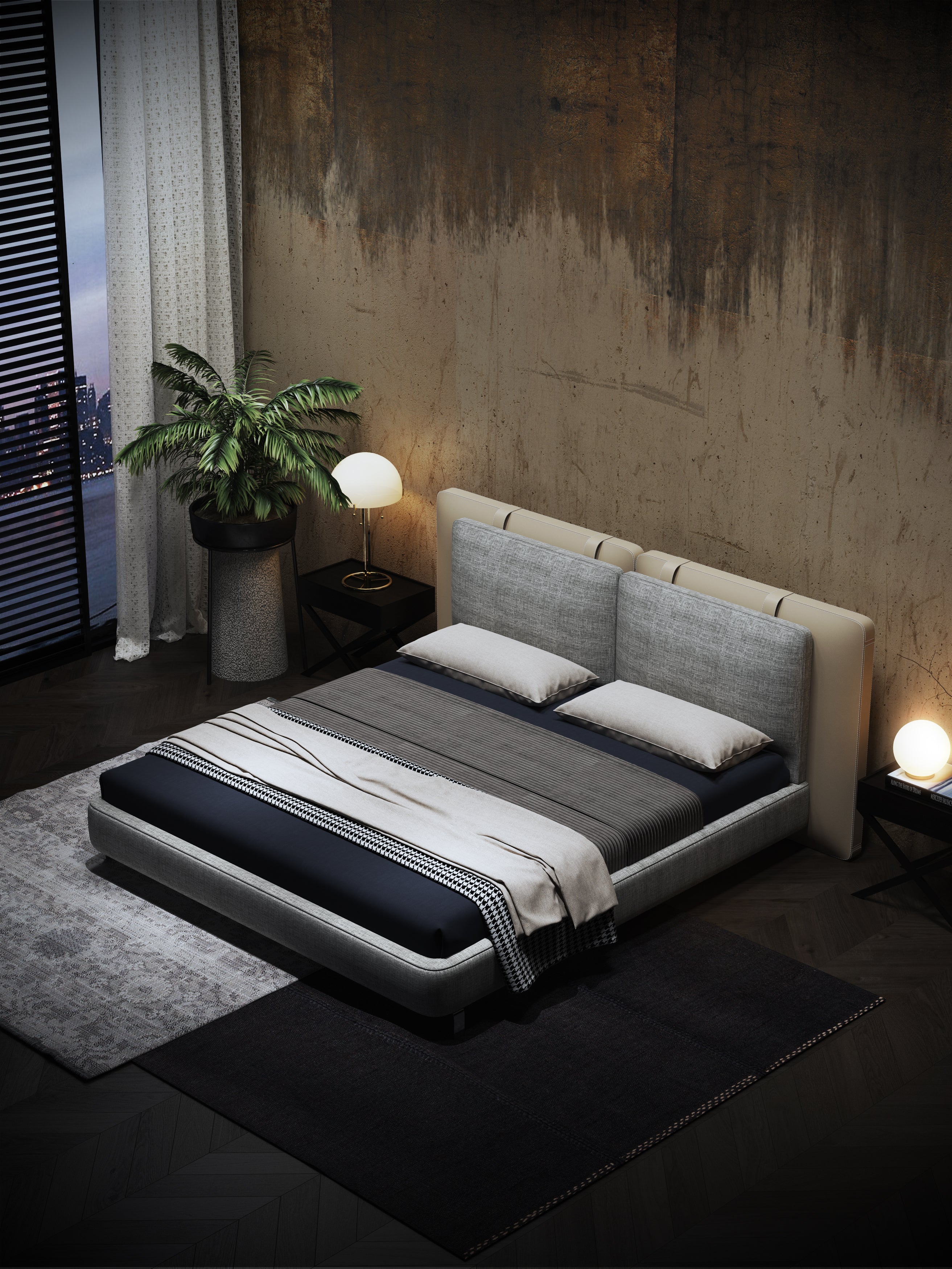 Foam-Cushioned Microfiber Leather Upholstered Bed