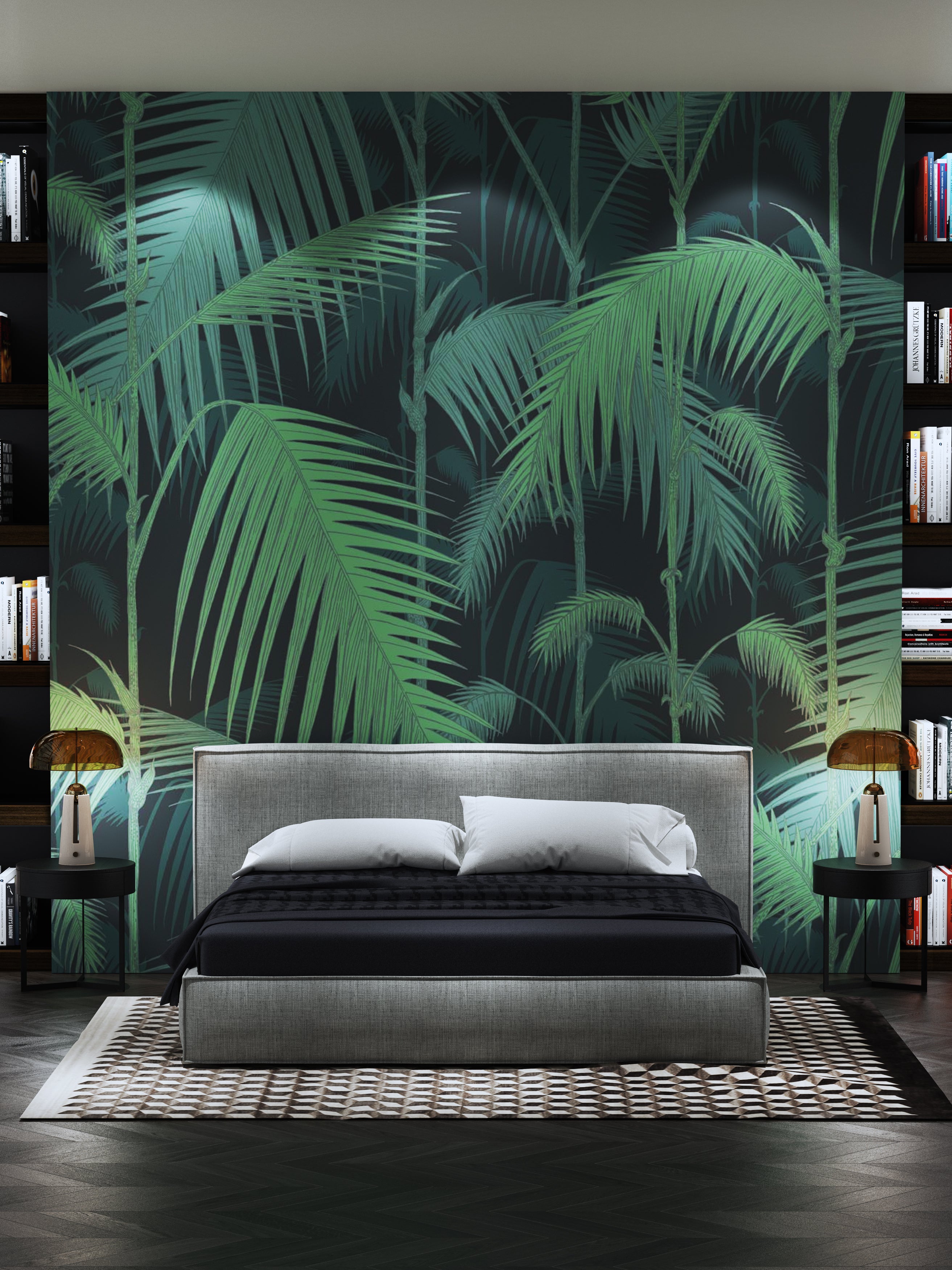 Low-Profile Upholstered Bed with Metal Accents