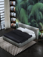 Low-Profile Upholstered Bed with Metal Accents