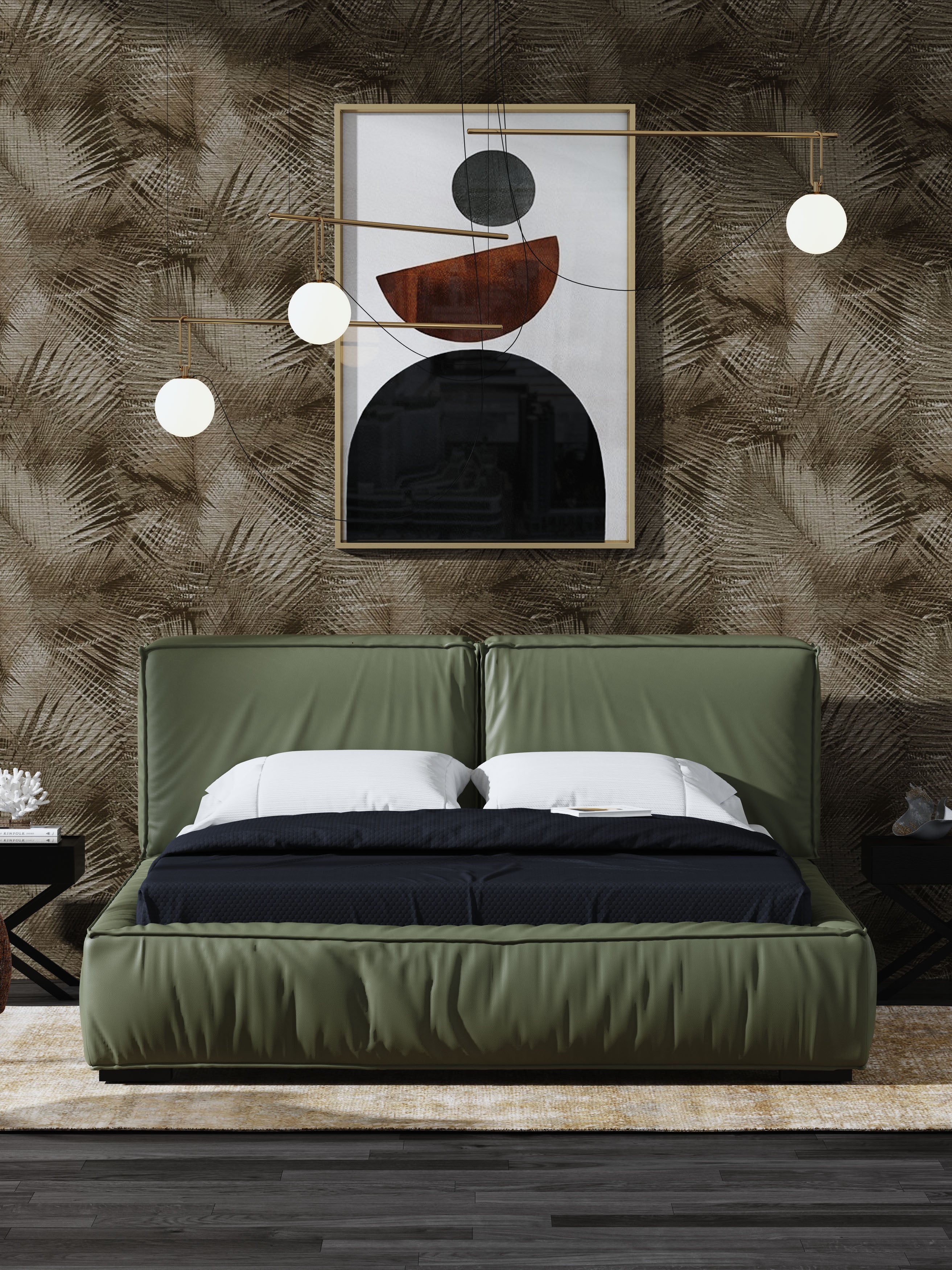 Low-Profile Bed in Microfiber and Genuine Leather