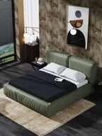 Low-Profile Bed in Microfiber and Genuine Leather