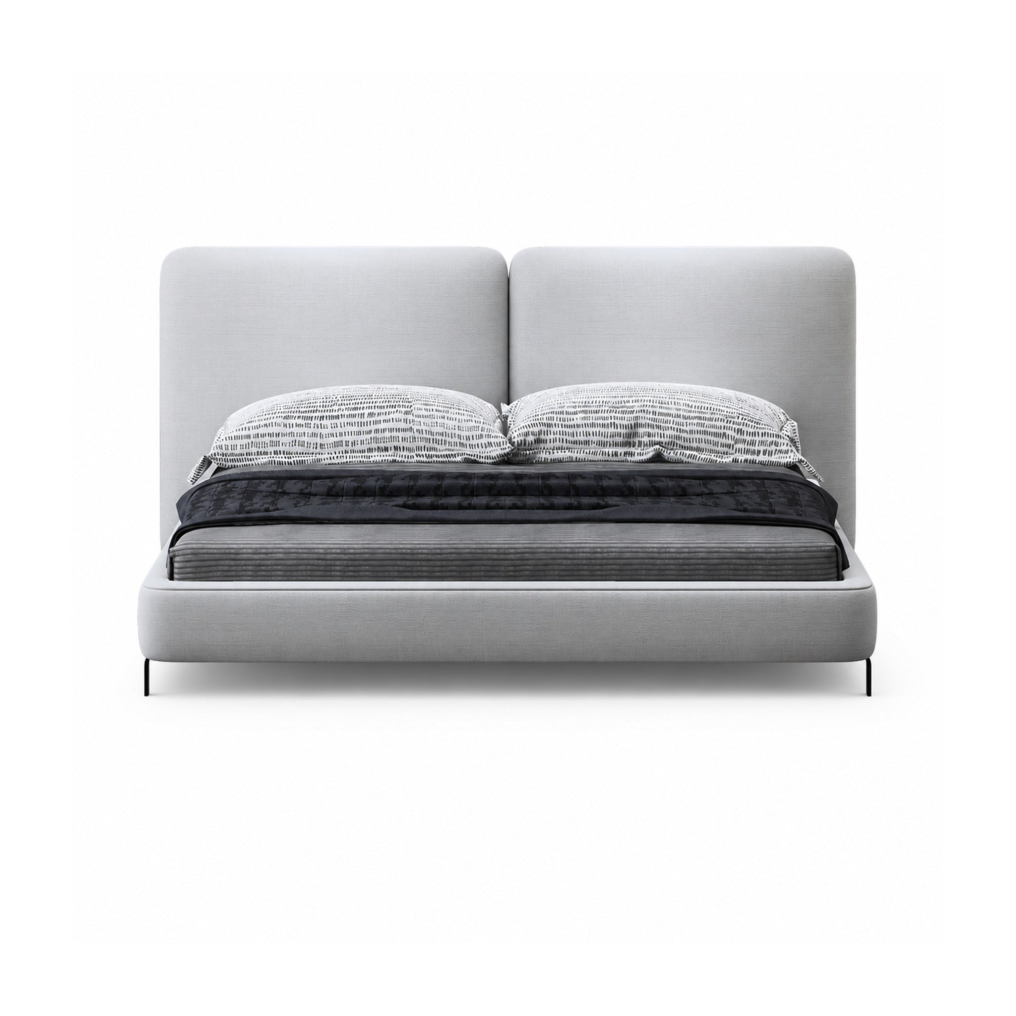 Upholstered Platform Bed with Tall Paneled Headboard
