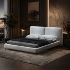 Upholstered Platform Bed with Tall Paneled Headboard