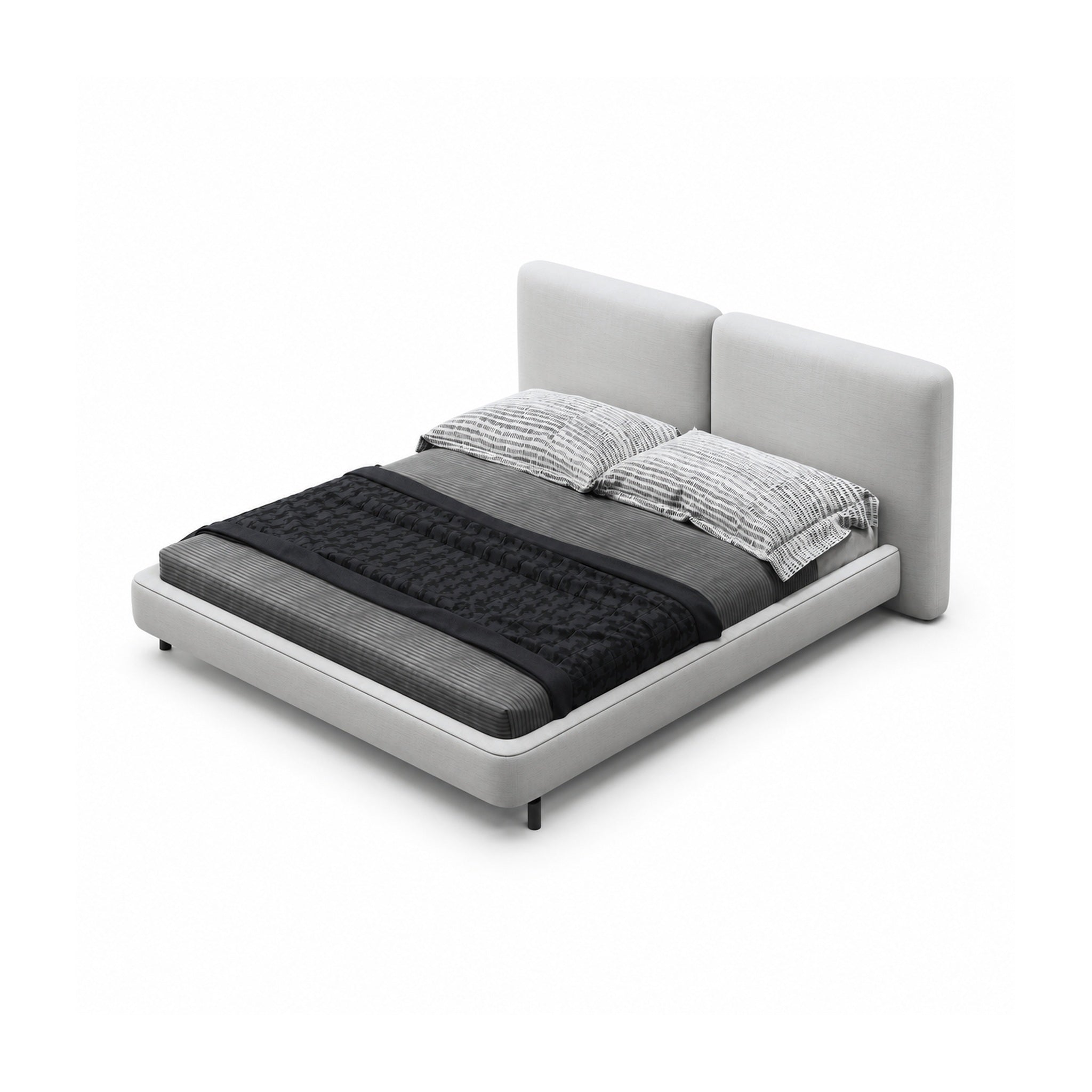 Upholstered Platform Bed with Tall Paneled Headboard