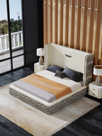 Tall-Back Genuine Leather Upholstered Bed