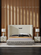 Tall-Back Genuine Leather Upholstered Bed