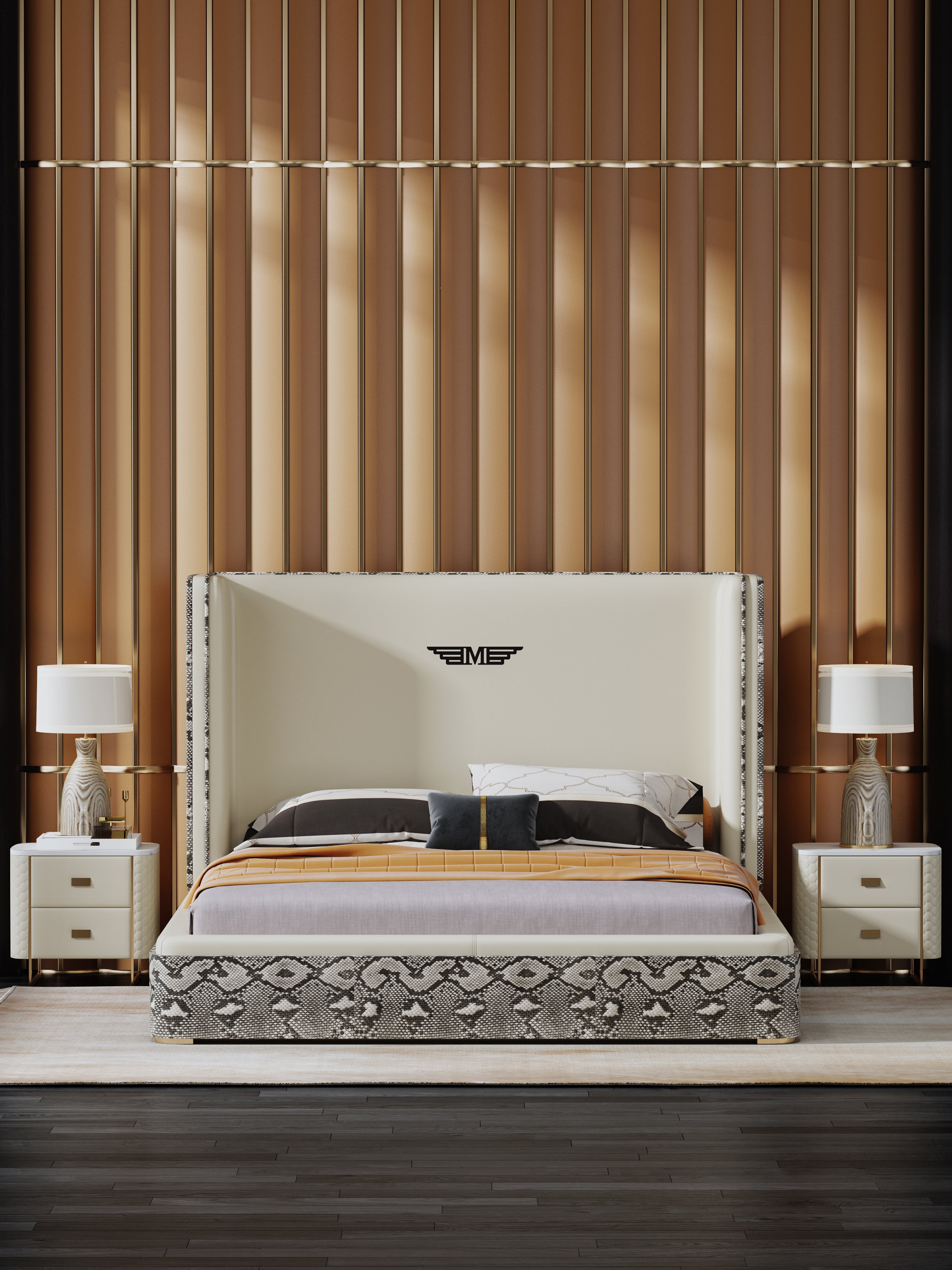Tall-Back Genuine Leather Upholstered Bed