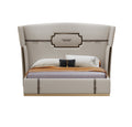 Genuine Leather Upholstered Bed with Tall-Back Headboard