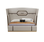 Genuine Leather Upholstered Bed with Tall-Back Headboard