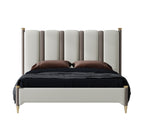 Tall-Back Headboard Genuine Leather Upholstered Bed