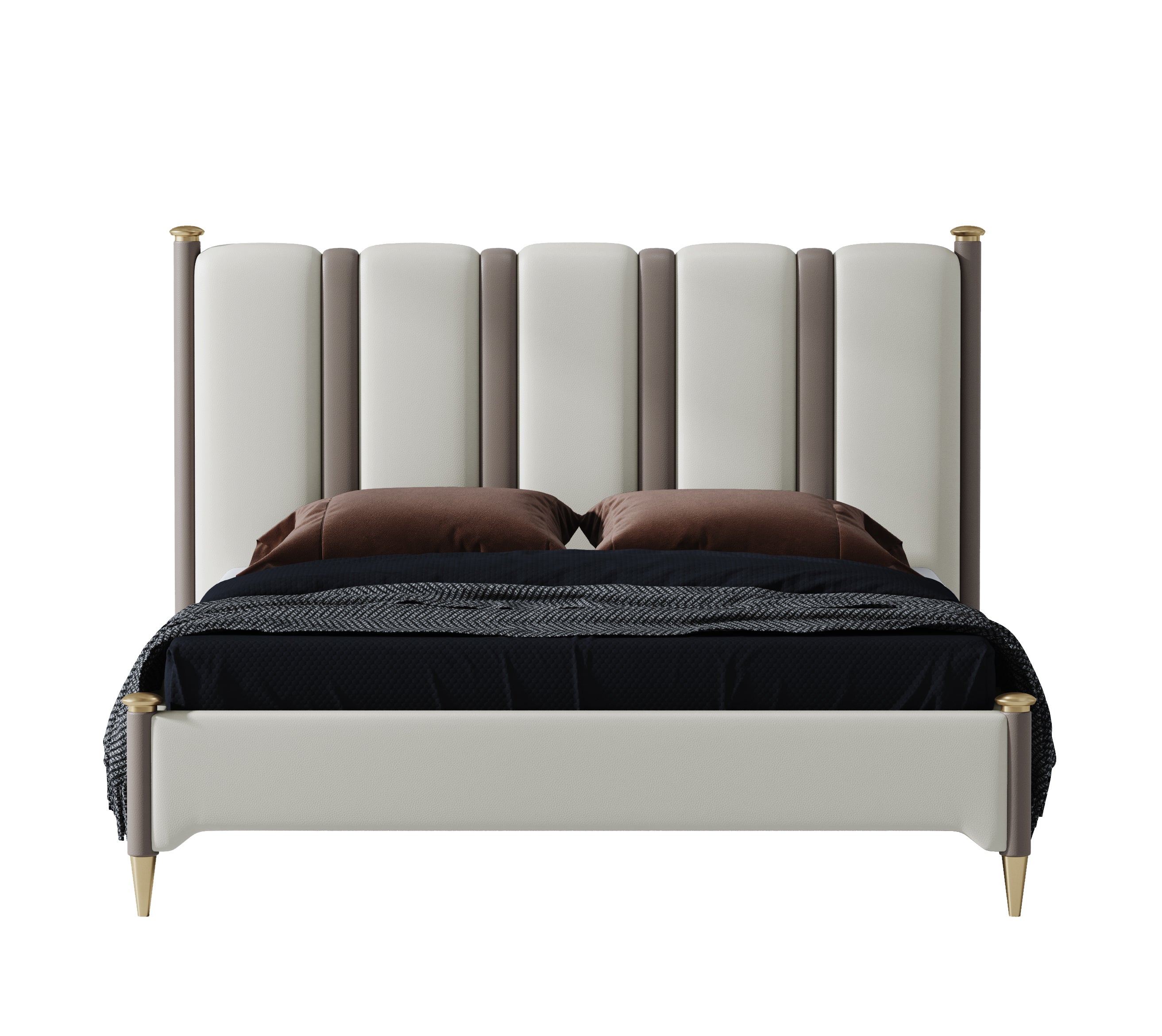 Tall-Back Headboard Genuine Leather Upholstered Bed
