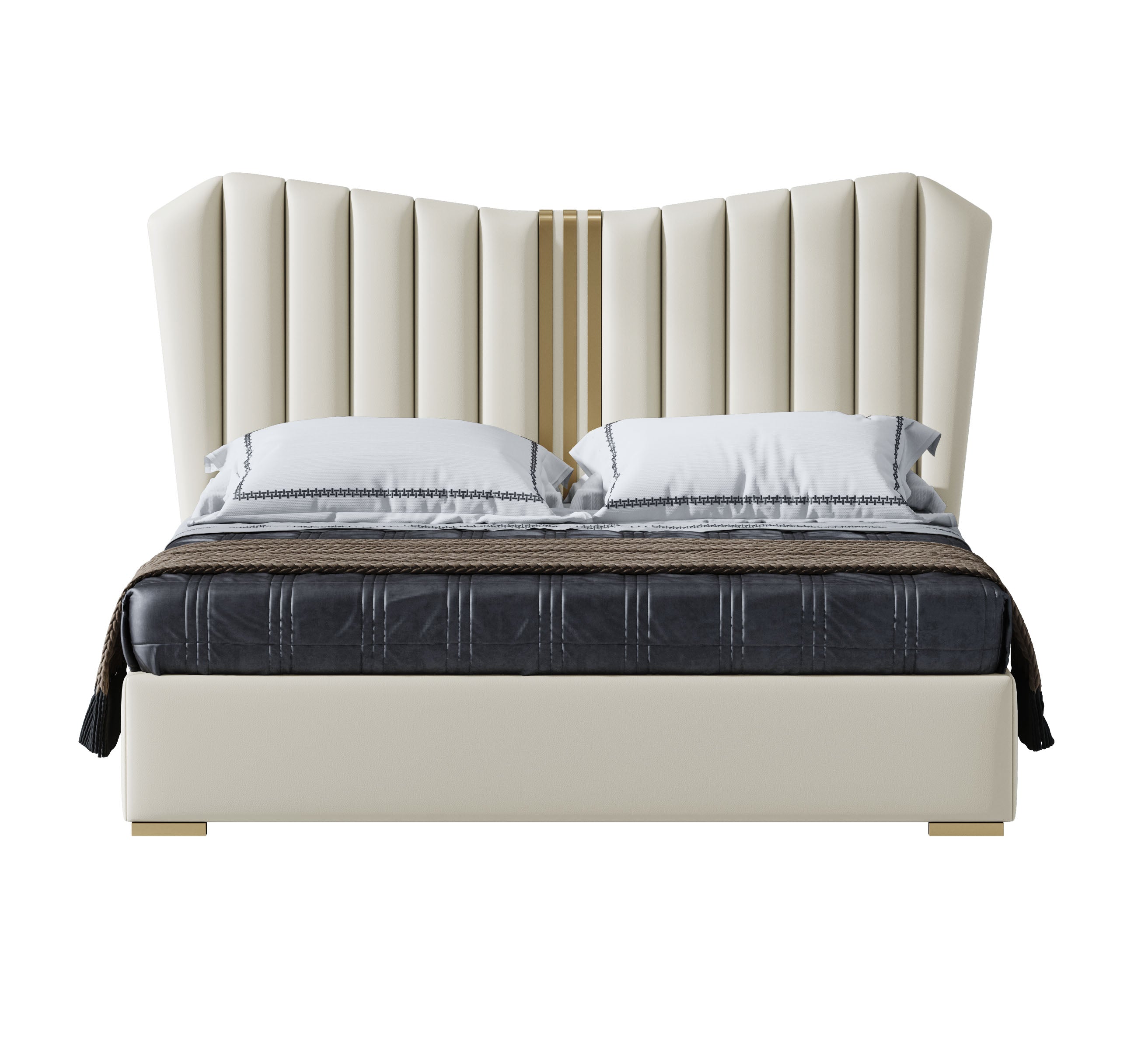 Structured Genuine Leather Upholstered Bed