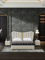 Structured Genuine Leather Upholstered Bed