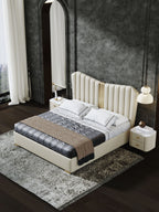 Structured Genuine Leather Upholstered Bed