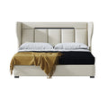 Low-Profile Genuine Leather Upholstered Bed with Metal Frame