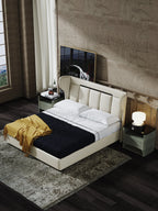 Low-Profile Genuine Leather Upholstered Bed with Metal Frame