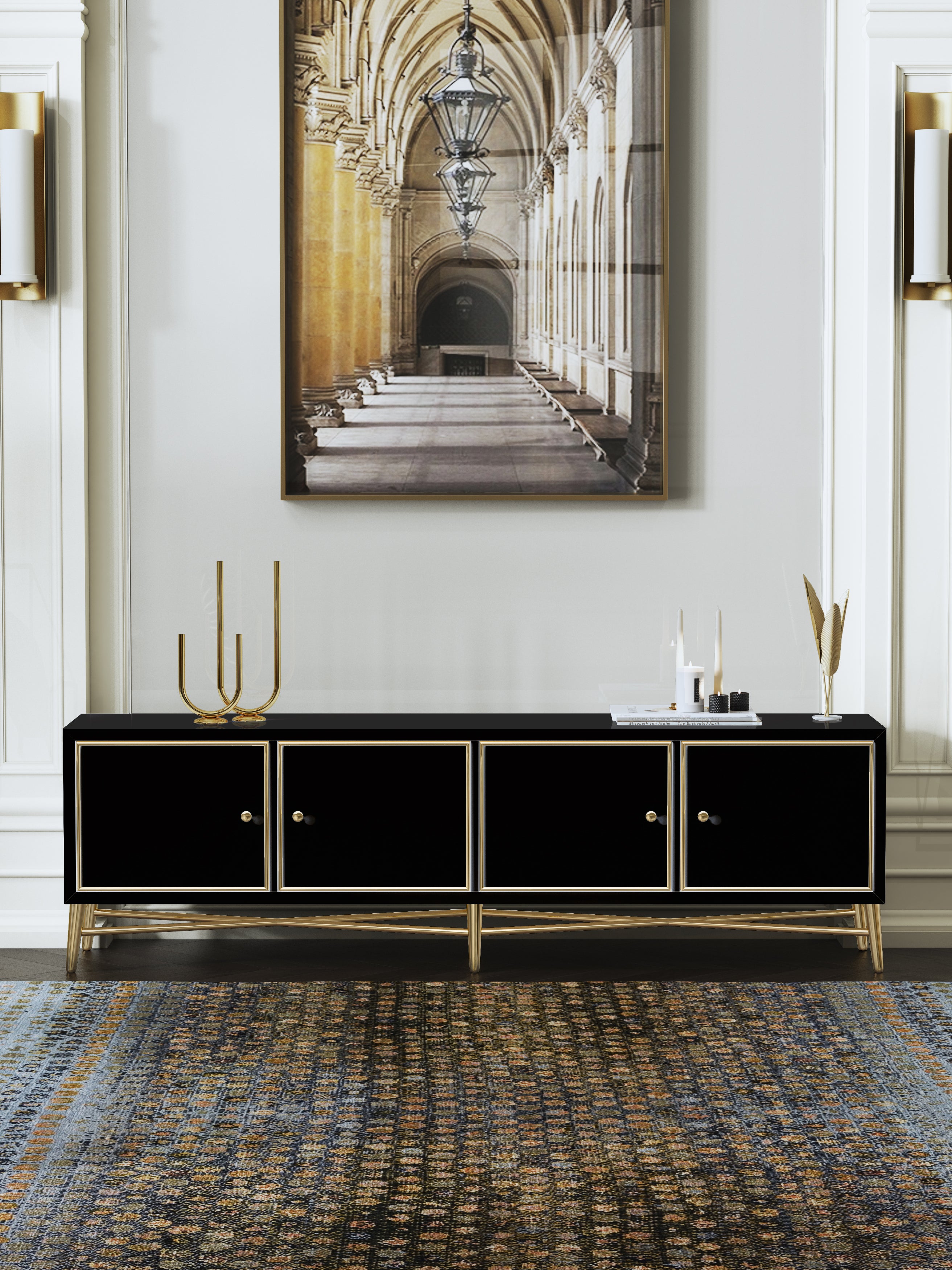 High-Gloss Media Console with Stainless Steel Hardware