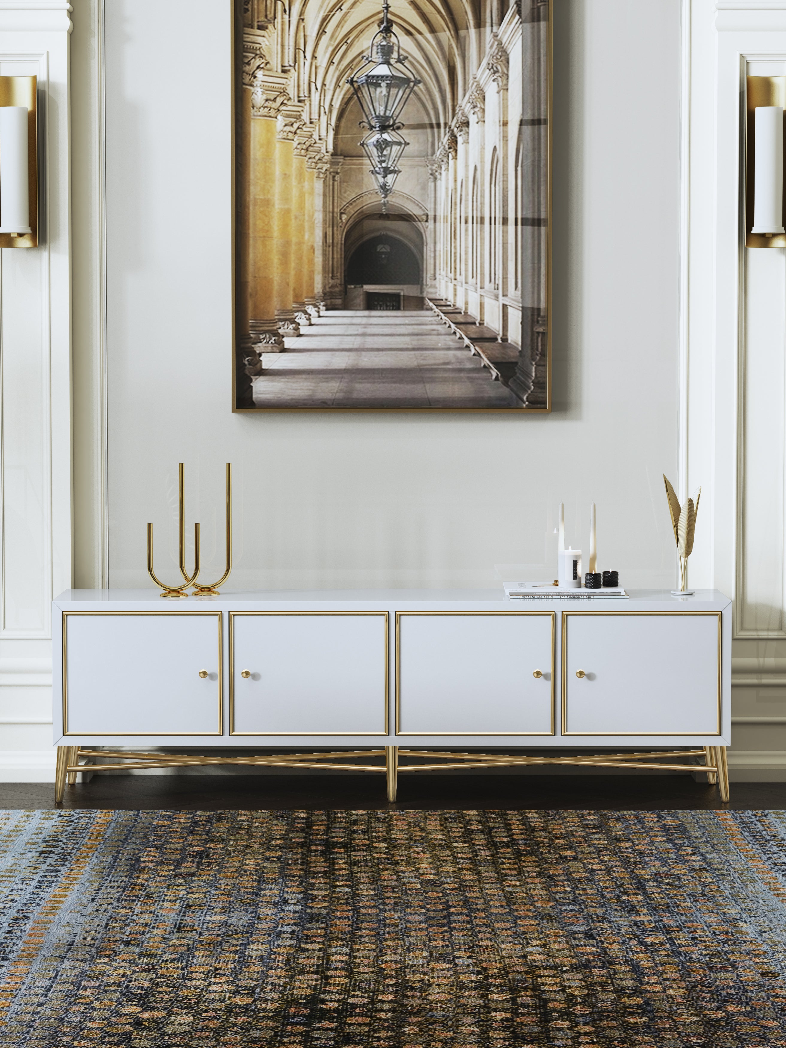 High-Gloss Media Console with Stainless Steel Accents