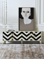 Wide High-Gloss Media Console with Stainless Steel Hardware