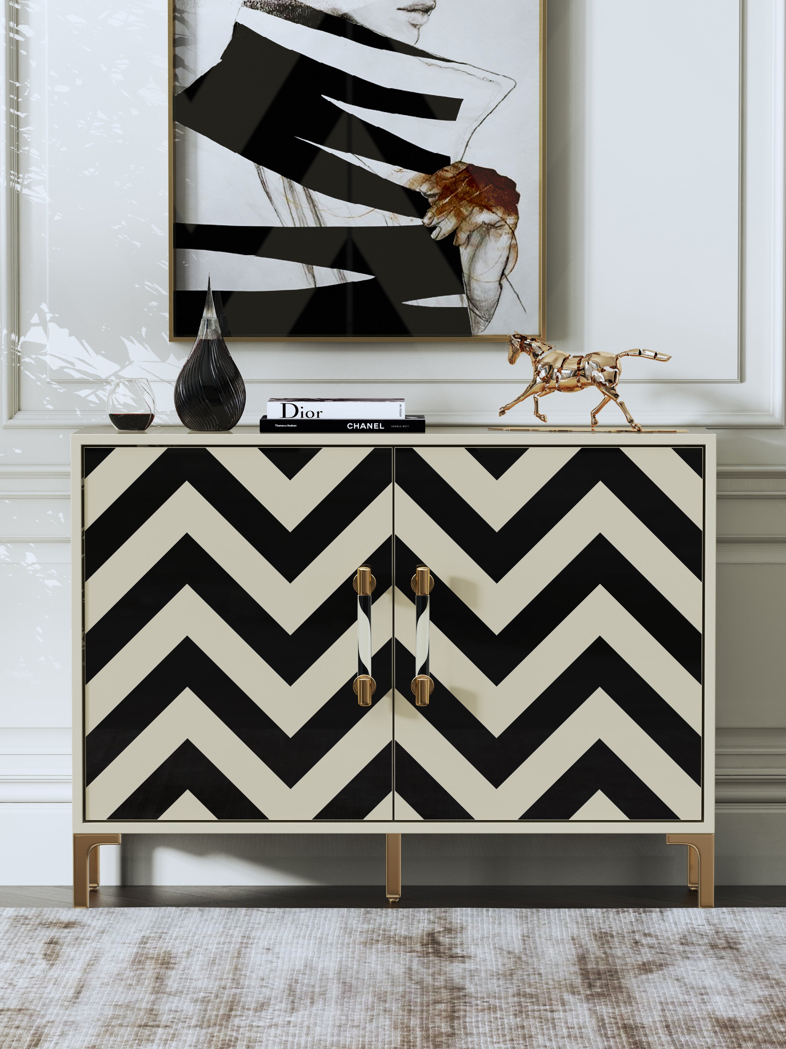High-Gloss Sideboard with Stainless Steel Hardware