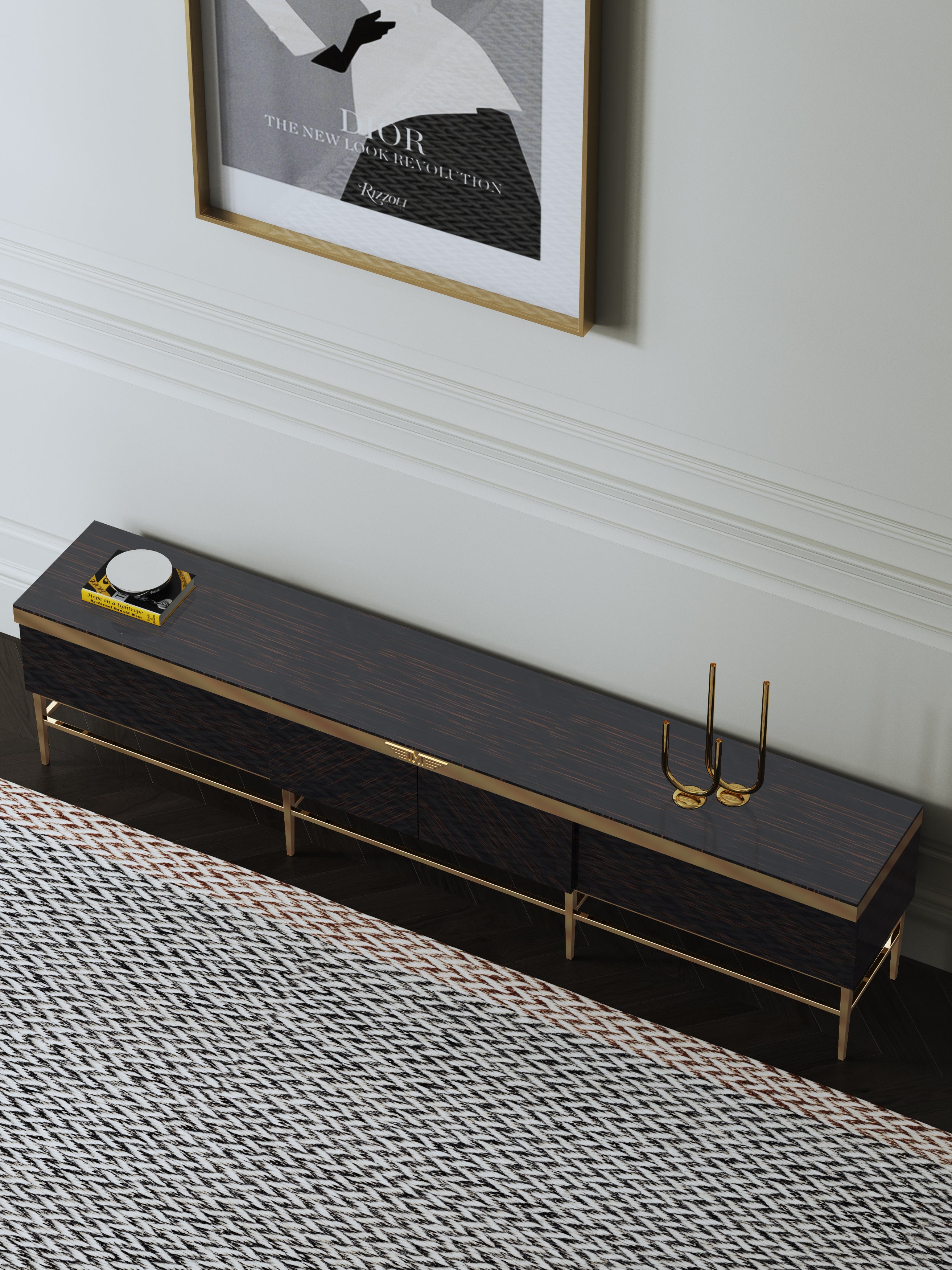 Ebony High-Gloss Media Console with Stainless Steel Hardware