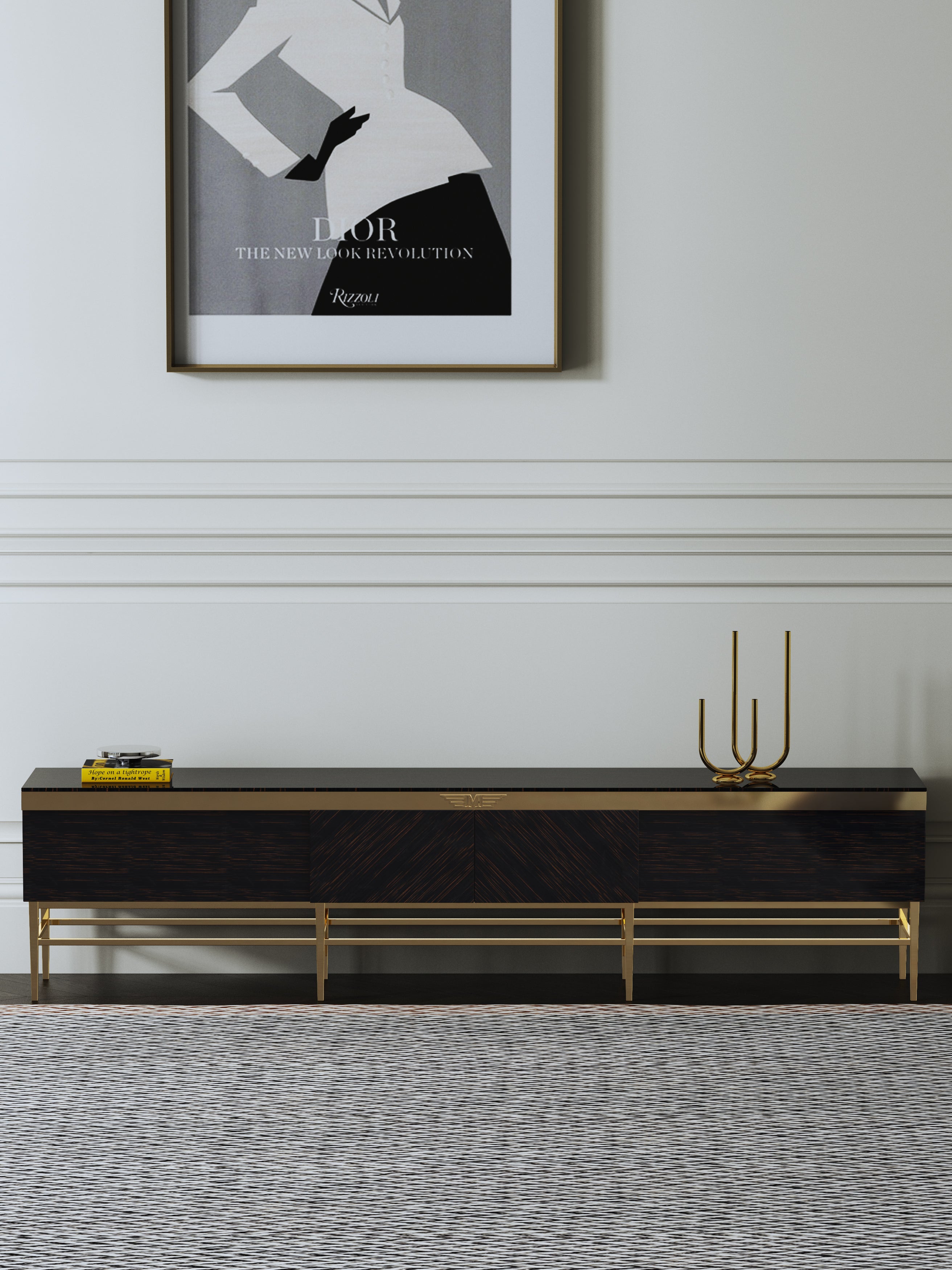 Ebony High-Gloss Media Console with Stainless Steel Hardware