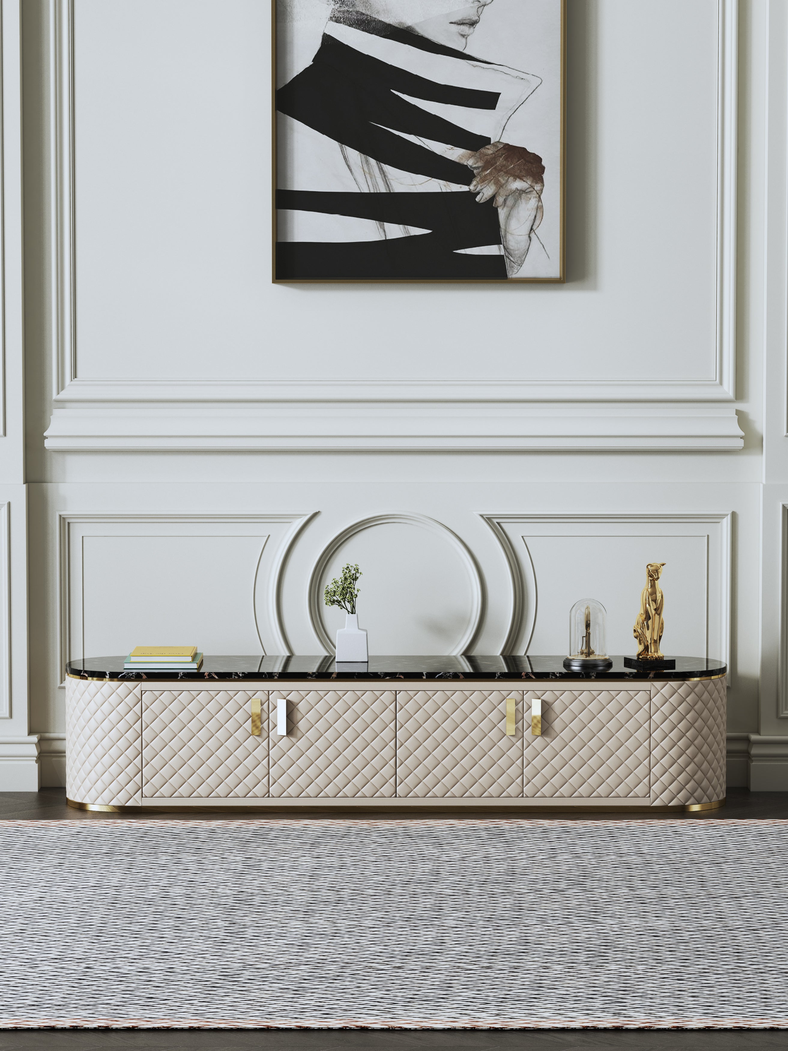 Marble-Top Leather-Wrapped Media Console