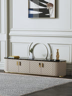 Marble-Top Leather-Wrapped Media Console
