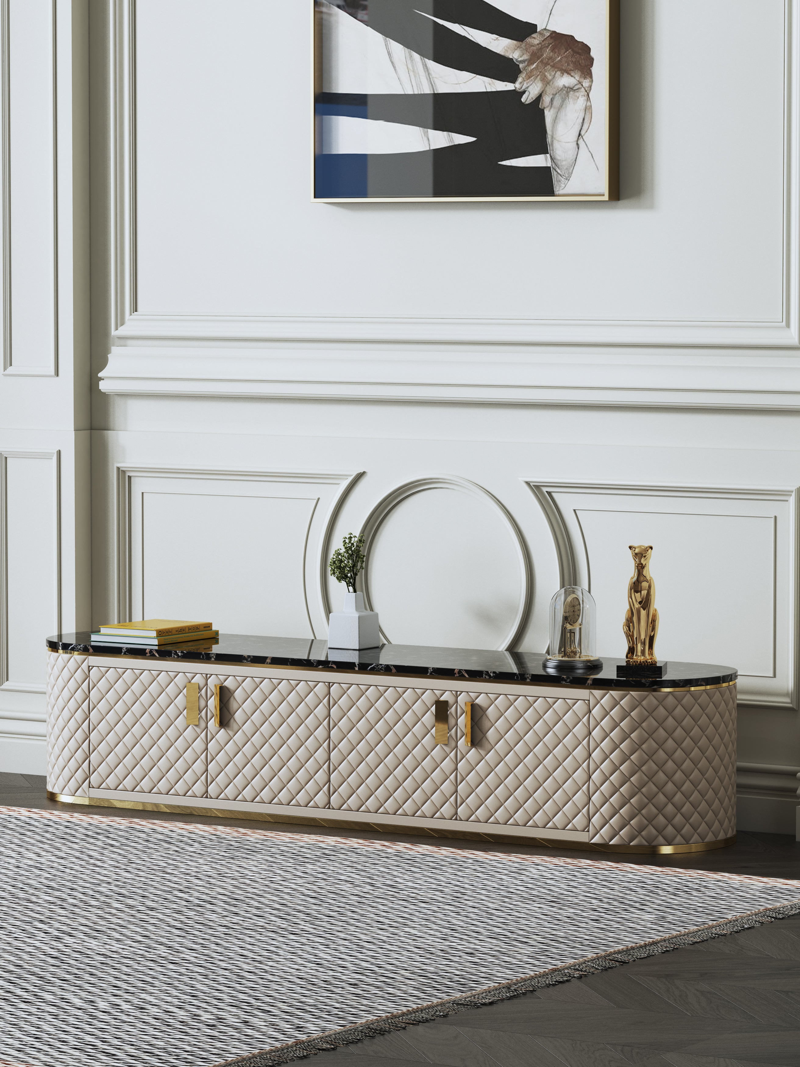 Marble-Top Leather-Wrapped Media Console