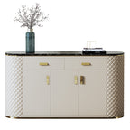 Marble-Top Leather-Wrapped Sideboard