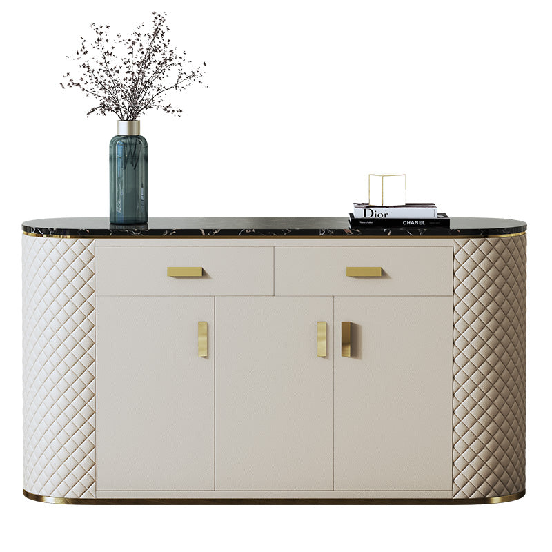 Marble-Top Leather-Wrapped Sideboard