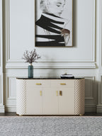 Marble-Top Leather-Wrapped Sideboard