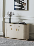 Marble-Top Leather-Wrapped Sideboard