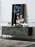 Black Walnut Media Console with Stainless Steel Accents