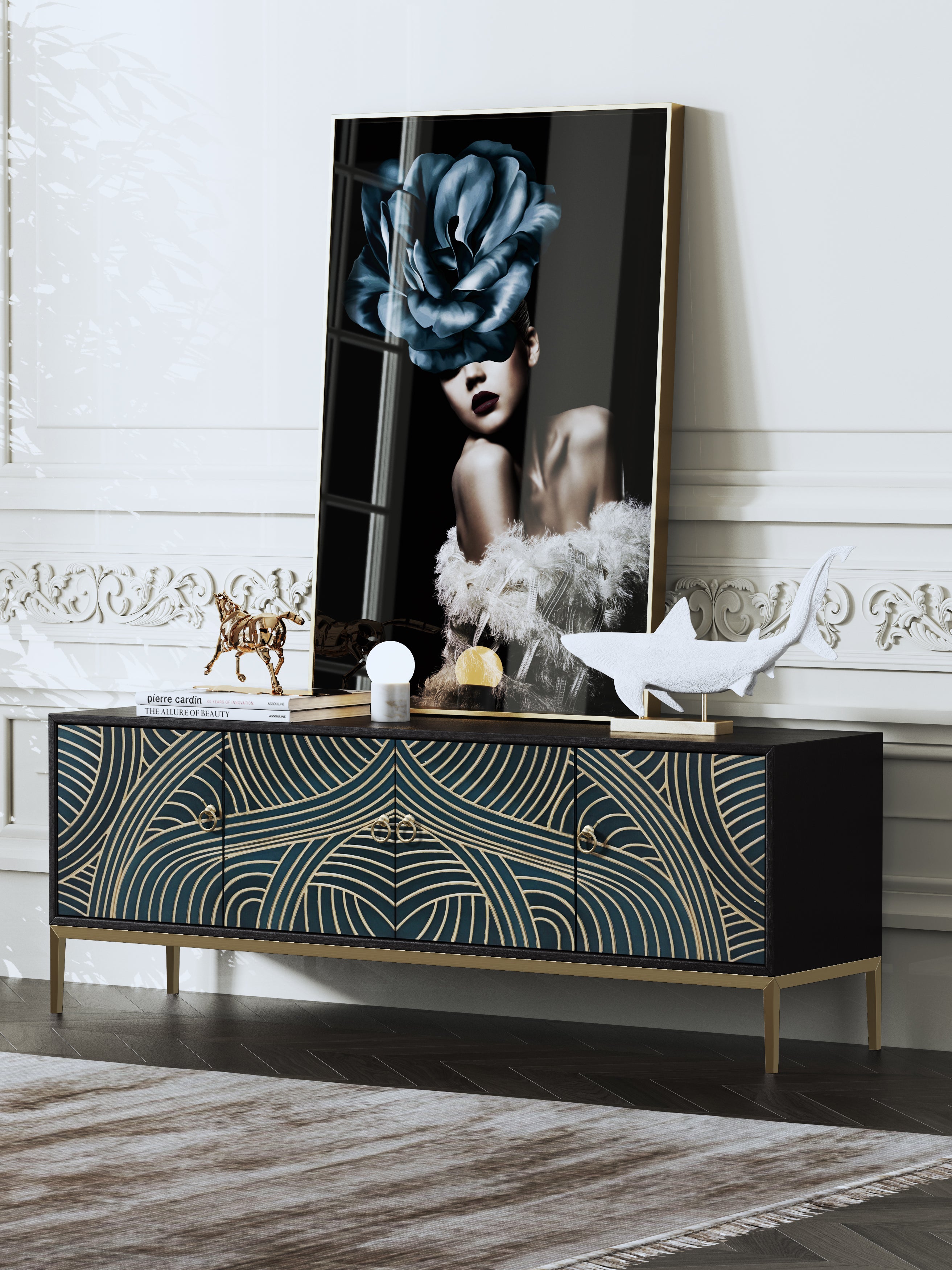 Black Walnut Media Console with Stainless Steel Accents
