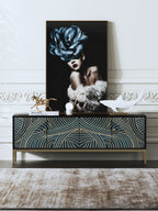 Black Walnut Media Console with Stainless Steel Accents
