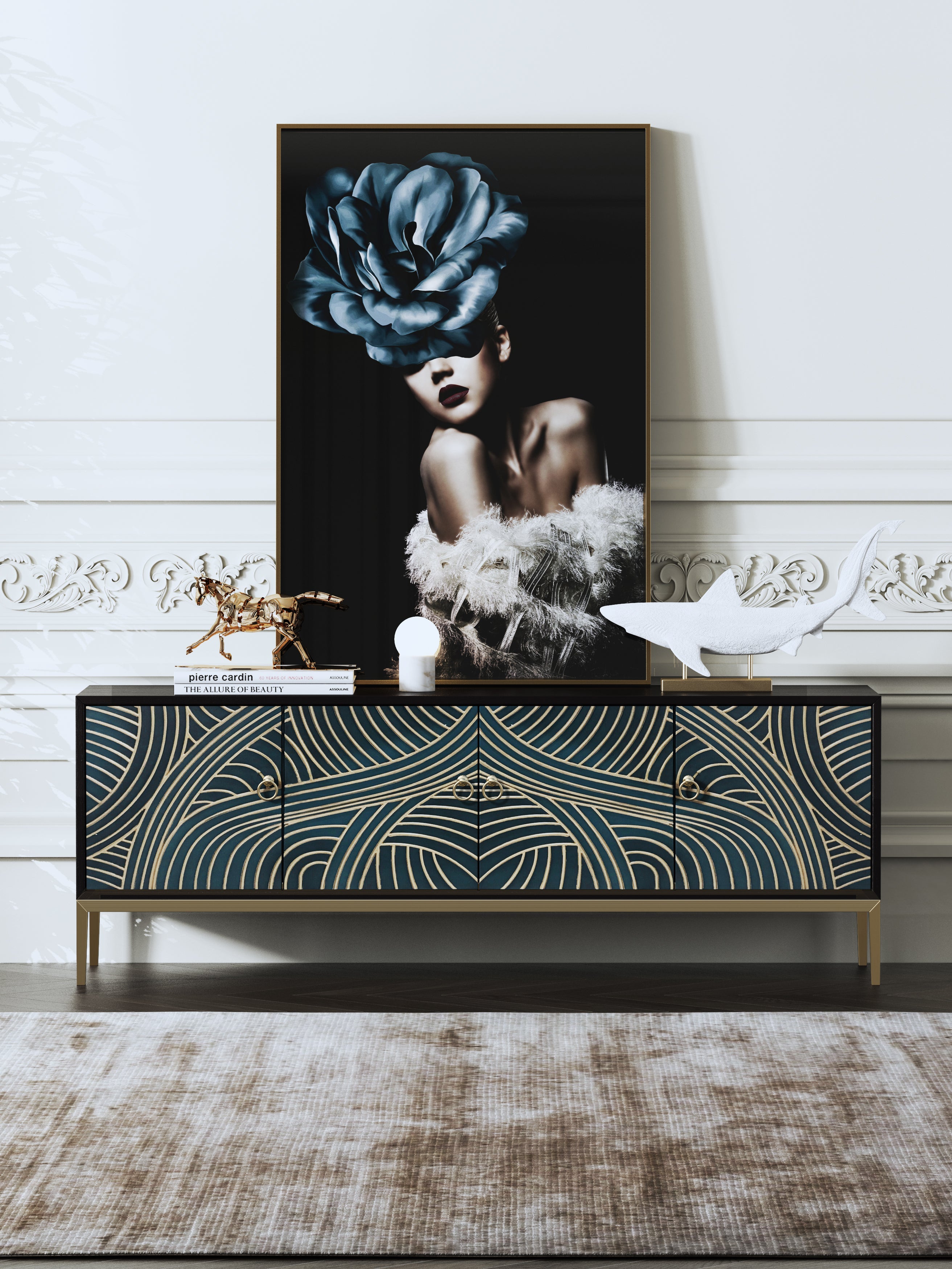 Black Walnut Media Console with Stainless Steel Accents