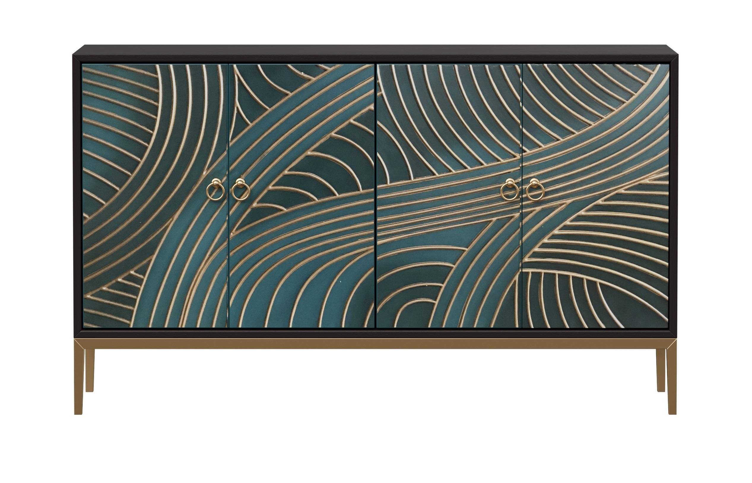 59-Inch Black Walnut Sideboard with Stainless Steel Accents