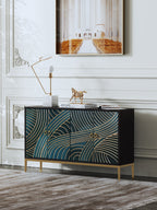 59-Inch Black Walnut Sideboard with Stainless Steel Accents