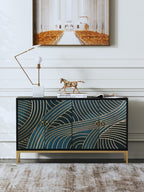 59-Inch Black Walnut Sideboard with Stainless Steel Accents