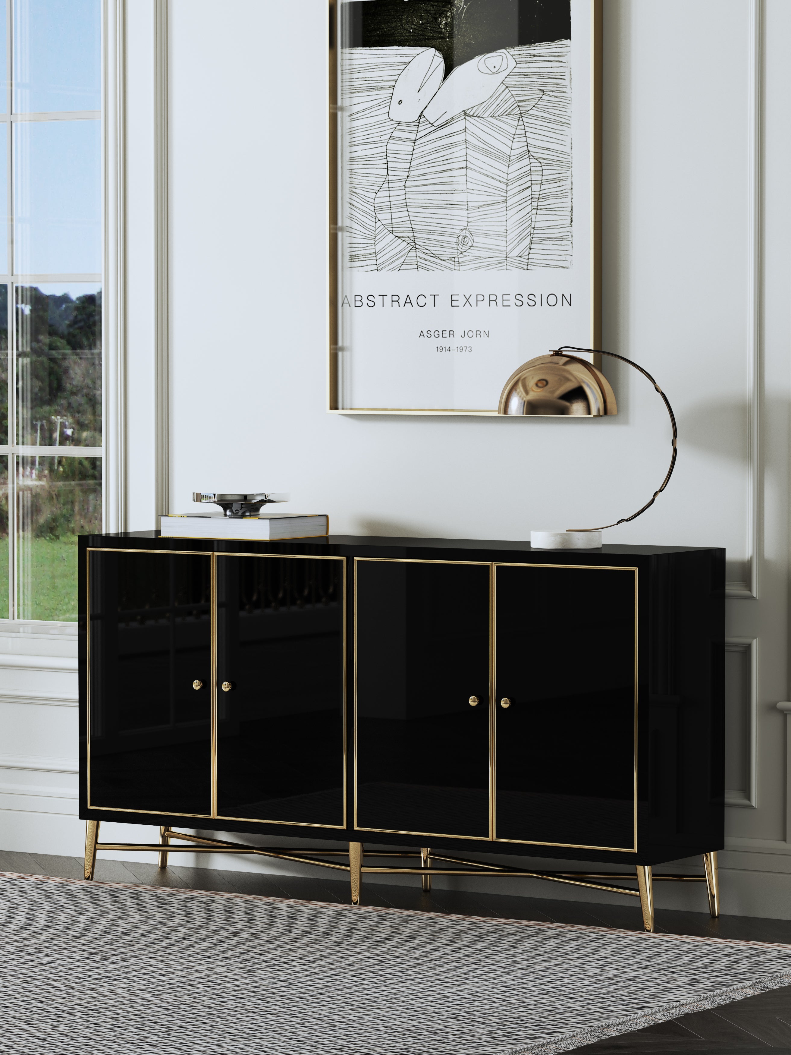 High-Gloss Sideboard with Stainless Steel Hardware