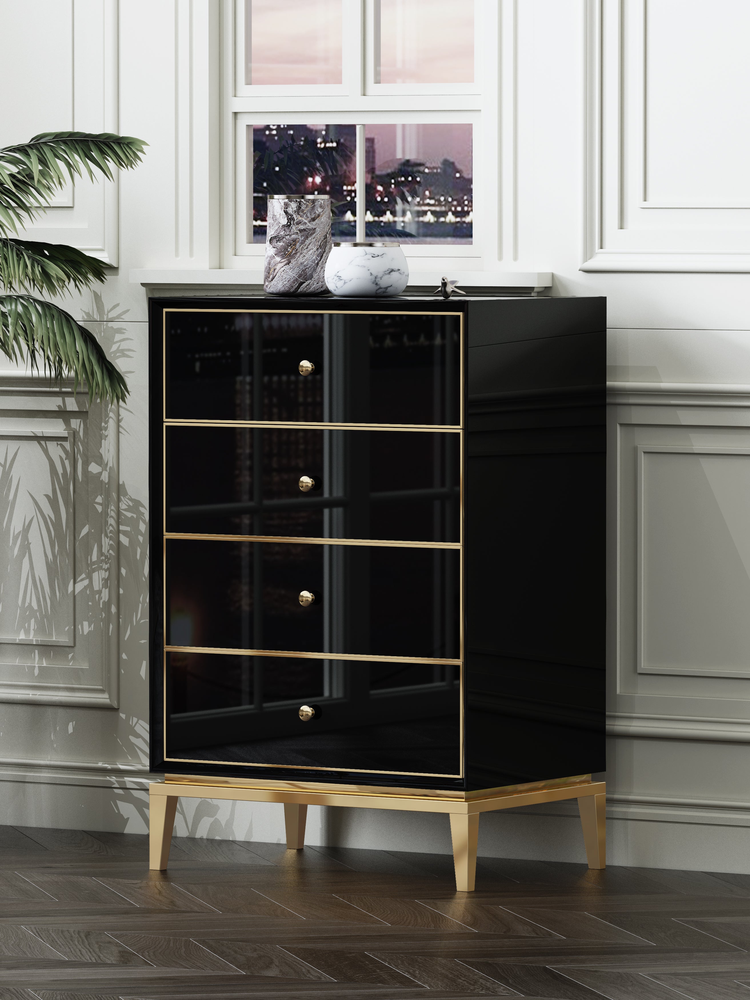 Ebony-Bark Accent Chest with Stainless Steel Hardware