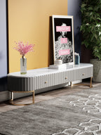Grey Marble-Top Leather Media Console