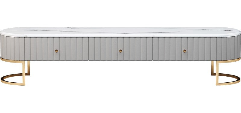 Grey Marble-Top Leather Media Console