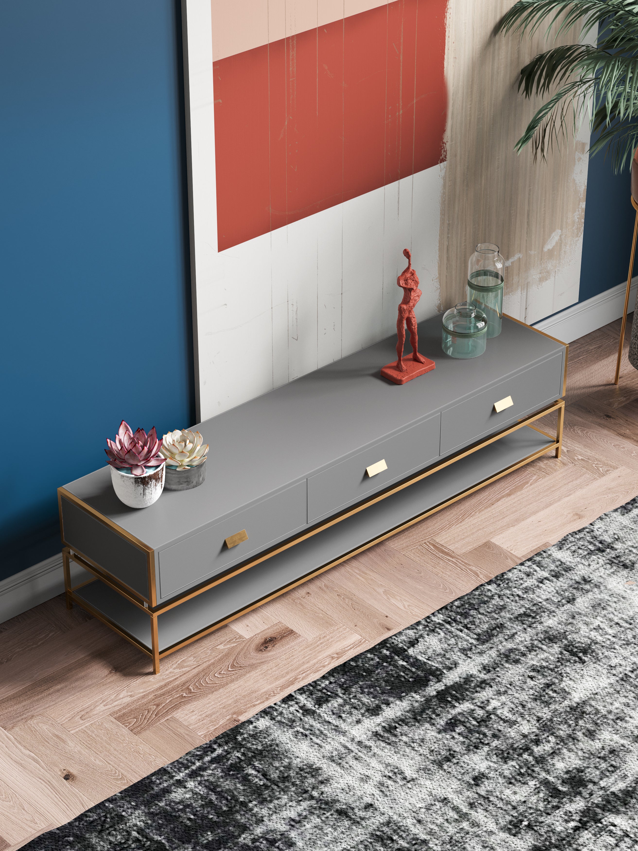 Dark Grey Saddle-Leather Media Console