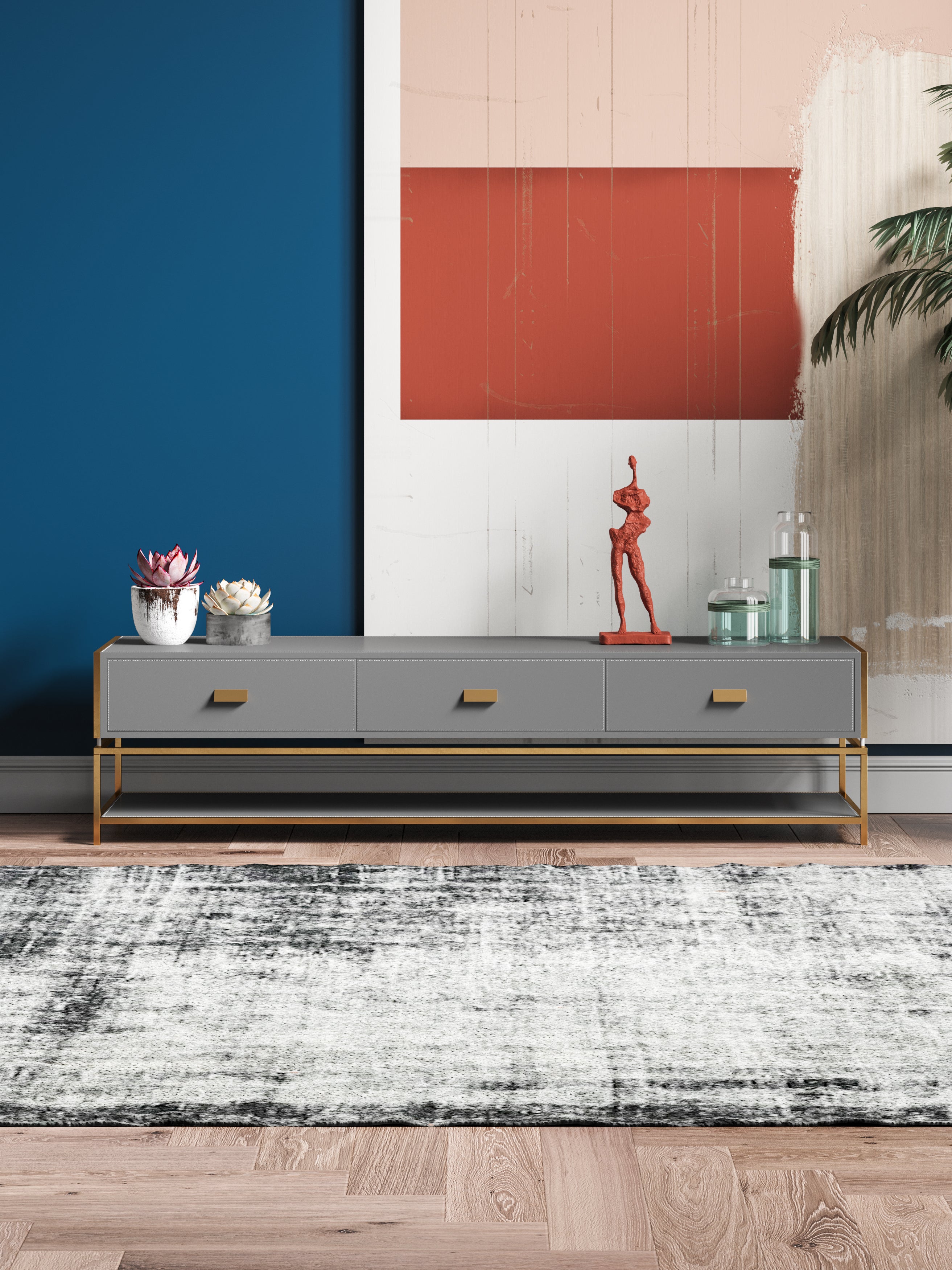 Dark Grey Saddle-Leather Media Console