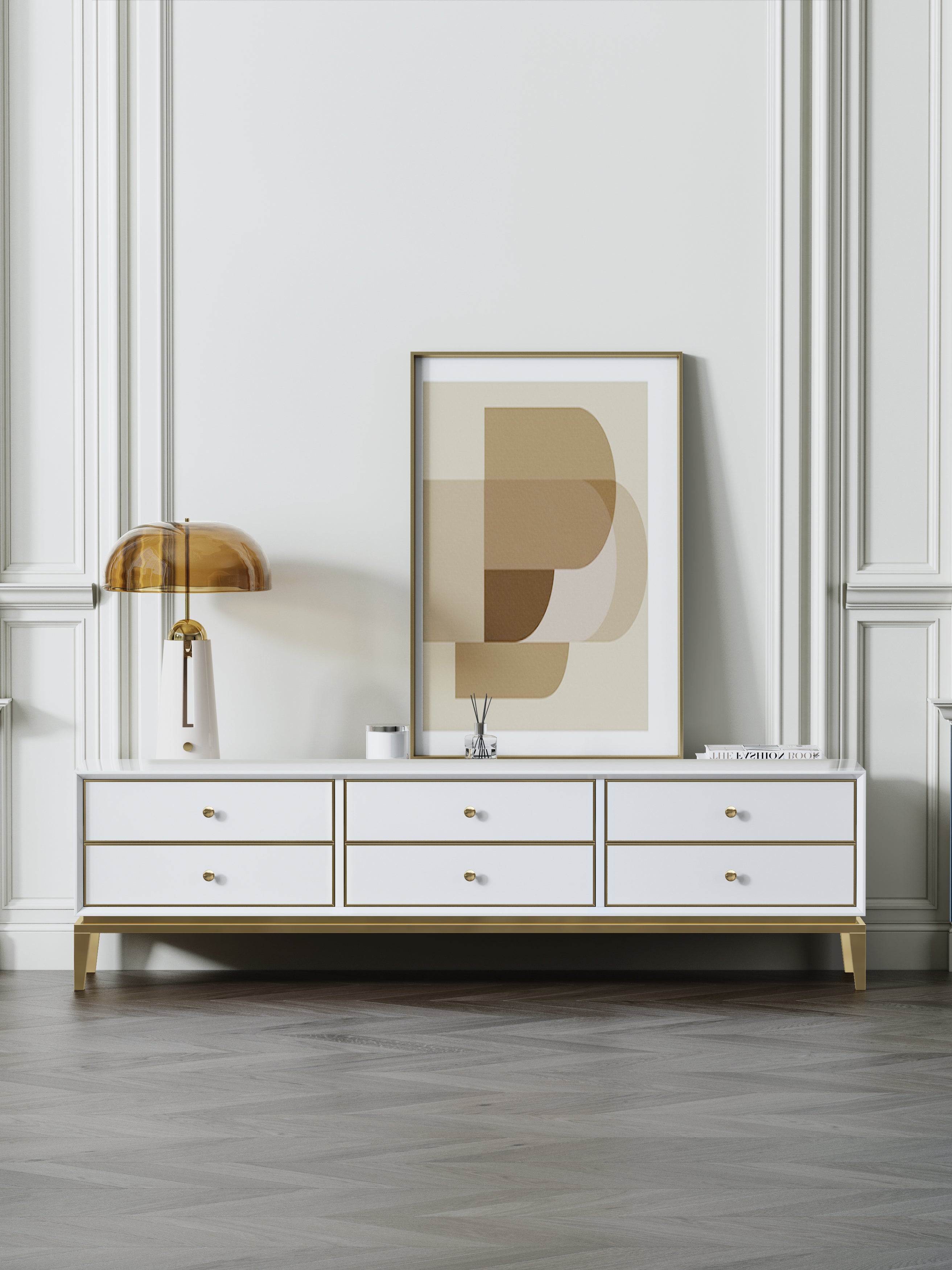 High-Gloss Media Console with Stainless Steel Hardware