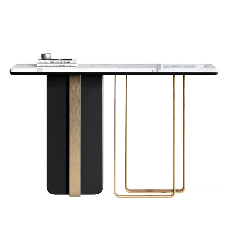 White Artificial Marble and Stainless Steel Console Table
